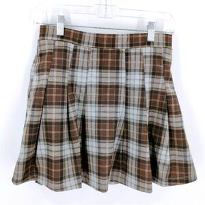 Halara High Waisted 2-in-1 Pleated Skirt Skort Brown Plaid School Girl Stretchy
